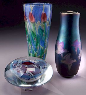 (3) Art glass items,