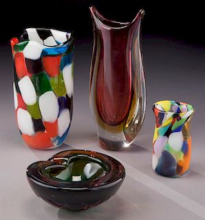 (4) Murano art glass items,