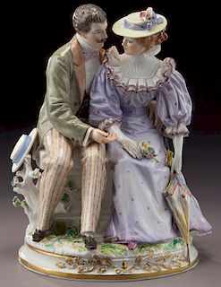 Large Meissen "Courting Couple" porcelain figural