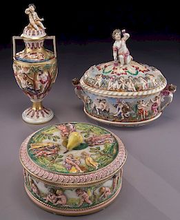 (3) Italian porcelain covered items,