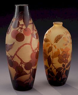 (2) D'Argental cameo glass vases,