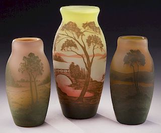 (3) Scenic Arsall cameo glass vases,
