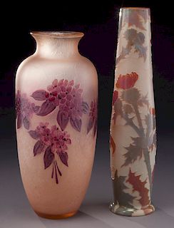 (2) Monumental Legras cameo glass vases,