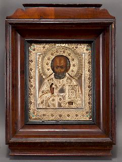 Antique Russian icon of St. Nicholas the