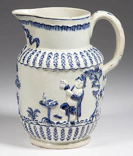 ENGLISH STAFFORDSHIRE POTTERY PEARLWARE PRATTWARE MOLDED PITCHER