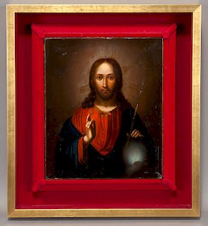 Antique Icon of Christ Blessing.