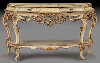 Italian parcel gilt and painted console table,