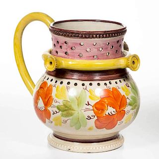 ENGLISH STAFFORDSHIRE POTTERY PEARLWARE PUZZLE PITCHER