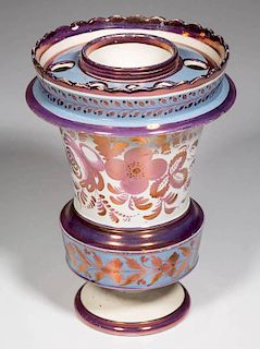 ENGLISH STAFFORDSHIRE POTTERY PEARLWARE PINK-LUSTER FLOWER VASE AND COVER