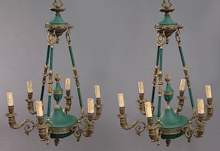 Pr. French Empire style 6-light chandeliers,