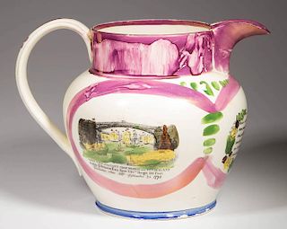 ENGLISH STAFFORDSHIRE POTTERY PINK LUSTERWARE LARGE PITCHER