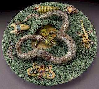Portuguese Palissy plate decorated with a snake,