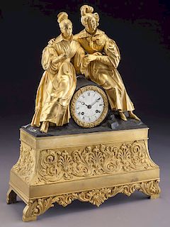 French dore and patinated bronze clock,