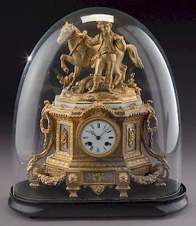 French ormolu and white marble mantel clock,