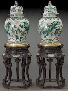 Pr. Large Chinese famille verte porcelain jars