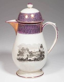 ENGLISH STAFFORDSHIRE POTTERY PEARLWARE PINK LUSTERWARE COFFEE POT AND COVER