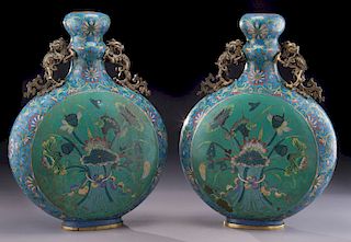 Pr. Chinese Qing Cloisonne moonflasks,