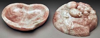 Lg. Chinese carved heart shaped rose quartz box,