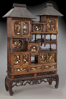 Japanese Meiji carved mother of pearl inlaid curio