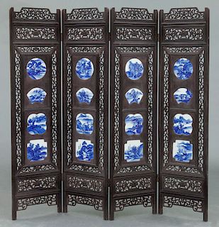 Chinese blue & white porcelain framed four panel