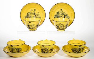 ENGLISH STAFFORDSHIRE POTTERY PEARLWARE CANARY YELLOW TEAWARES, LOT OF 10