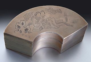 Chinese Qing carved fan shaped inkbox,