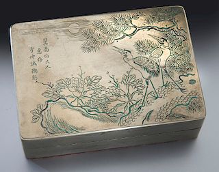 Chinese late Qing to Republic carved brass inkbox,