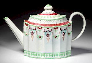 ENGLISH STAFFORDSHIRE POTTERY PEARLWARE MOLDED TEAPOT AND COVER