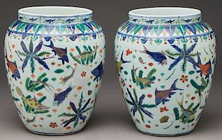 Pr. Chinese porcelain polychrome vases