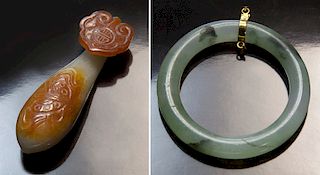 (2) Pcs. Chinese Qing carved jadeite,