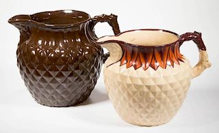 ENGLISH STAFFORDSHIRE POTTERY PEARLWARE PINEAPPLE-MOLDED PITCHERS, LOT OF TWO