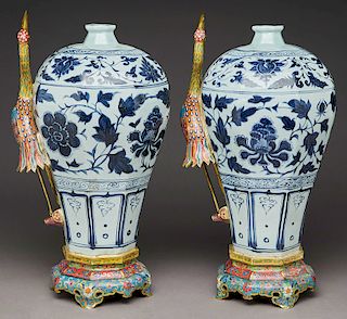 Pr. Chinese blue & white porcelain vases