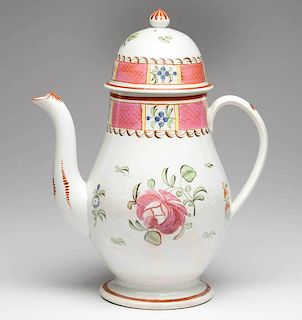 ENGLISH STAFFORDSHIRE POTTERY PEARLWARE GAUDY DUTCH COFFEE POT AND COVER