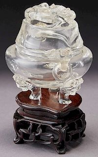 Chinese Qing carved rock crystal incense burner,