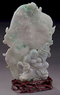 Carved jade plaque depicting Buddha,