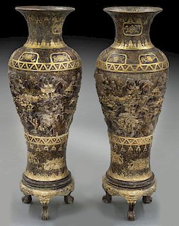 Pr. Large Chinese bronze & mixed metal vases,