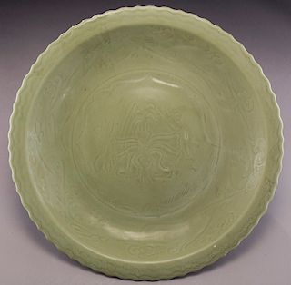 Large Chinese celadon porcelain charger.