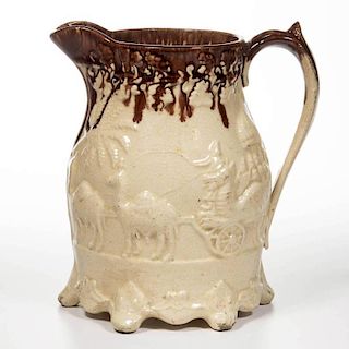 ENGLISH STAFFORDSHIRE POTTERY EARTHENWARE TREACLE-GLAZED PITCHER