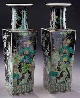 Pr. Chinese Famille Noire square porcelain vases