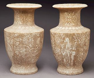 Pr. Chinese carved marble vases,