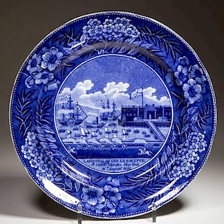 ENGLISH CLEWS POTTERY PEARLWARE "LANDING OF GEN. LAFAYETTE" PATTERN PLATE