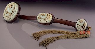 Chinese hardwood and jade ruyi scepter,