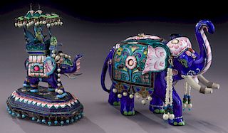 (2) Indian jeweled & enameled elephants,