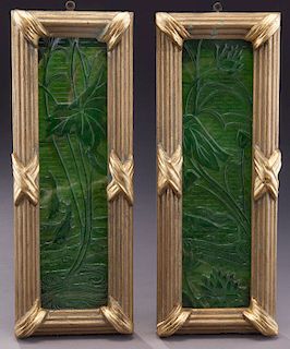 Pr. Chinese framed spinach jade plaques