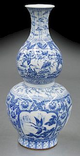 Large blue and white porcelain double gourd vase,
