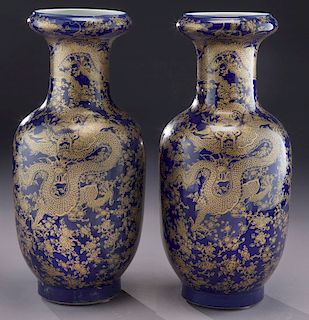 Pr. Chinese cobalt blue porcelain vases,