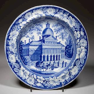 ENGLISH ENOCH WOOD & SONS POTTERY PEARLWARE "BOSTON STATE HOUSE #1" PATTERN SOUP PLATE