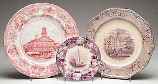 ENGLISH STAFFORDSHIRE POTTERY COMMEMORATIVE AND HISTORICAL PLATES, LOT OF THREE