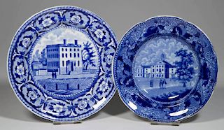 ENGLISH STAFFORDSHIRE POTTERY PEARLWARE BOSTON VIEWS PLATES, LOT OF TWO