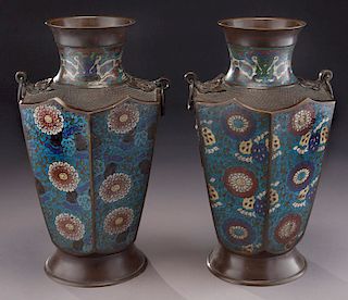 Pr. Chinese champleve vases,